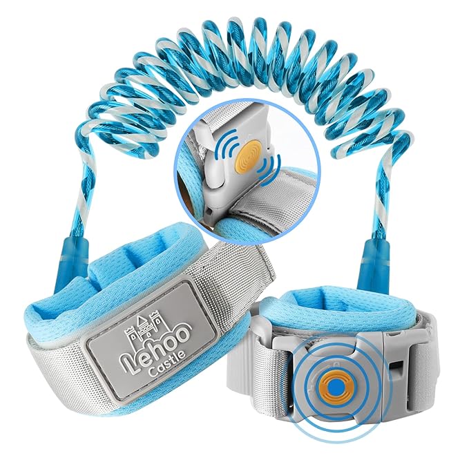Lehoo Castle Kid Leash, 4.9ft Anti Lost Wrist Link for Toddlers with Induction Lock, Reflective Toddler Wrist Leash, Child Leash Harness, Leash for Kids (Light Blue)