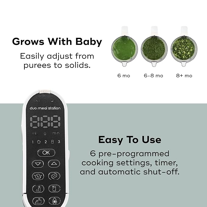 Babymoov Duo Meal Station 6 in 1: Multi-Speed Baby Food Maker Steamer and Puree Blender, Baby Food Processor that warms & defrosts (Nutritionist Approved), Mineral Beige