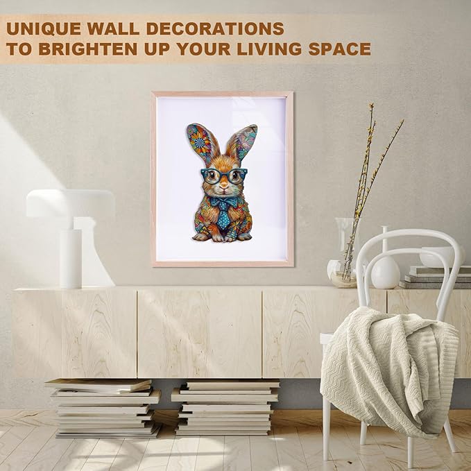 Wooden Puzzles for Adults - 125 Pieces Colorful Bunny Wooden Puzzle - Unique Animal Shape Wood Cut Puzzles - Eco-Friendly Home Office Decor (11.4 * 6.8in)