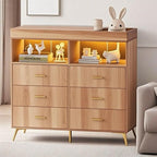Dresser for Bedroom with 6 Drawers, Multi-Functional Nursery Dresser with LED Lights & Charging Station,Baby Changing Table Table with Diaper Changing Station