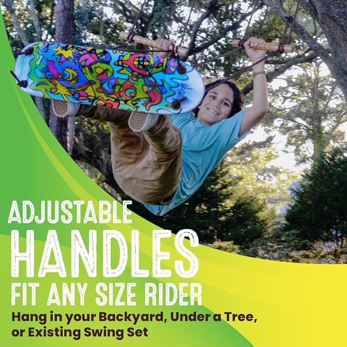 Swurfer TreeSkate Skateboard Swing, Outdoor Stand Up Surf Swing, Holds Up to 200 lbs, Ages 6 and Up, Adjustable Handles, Grip Tape, Kids Outdoor Play Equipment for Children and Adults (Waves)