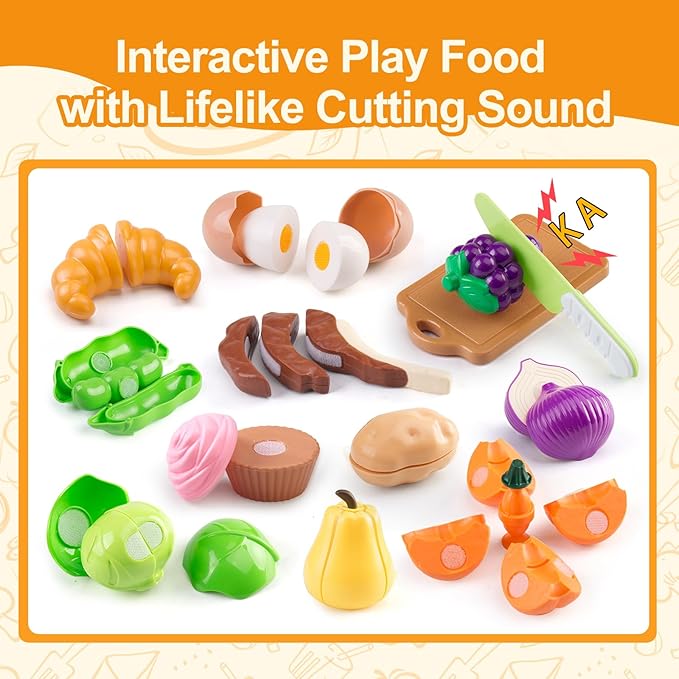 100Pcs Kitchen Playset, Kids Pretend Cooking Play Pots, Pans, Utensils, Cookware, Toy Food Fruits Veggies, with 2 Large Apple - Shaped Storage, Toddler Cooking Learning Gift (Turquoise)