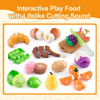 100Pcs Kitchen Playset, Kids Pretend Cooking Play Pots, Pans, Utensils, Cookware, Toy Food Fruits Veggies, with 2 Large Apple - Shaped Storage, Toddler Cooking Learning Gift (Turquoise)