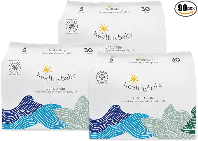 Our Diapers | EWG Verified Safe & Plant-Based Diapers | Leak Protection | Soft Organic Cotton Shell | Chlorine-Free Diaper for Sensitive Skin | Size 5 (27-35 lbs) 90 Count