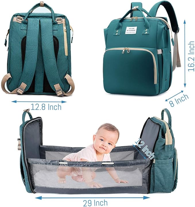 Diaper Bag Backpack with Changing Station, Nappy Baby Bags with Portable Changing Pad, 900D Waterproof Multi-Function Travel Portable Mommy Bag, Green
