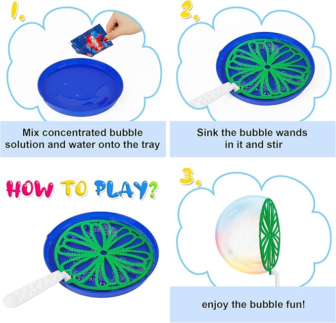 Roberly 25 PCS Big Bubble Wands Set with Tray Solution, Giant Bubbles Wands Toys for Kids Adults Summer Outdoor Activities Birthday Gifts Party Favors