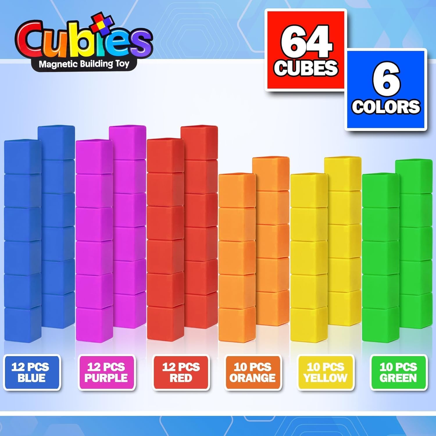 Playmags Magnetic Blocks Building Toy, 64pc Magnet Cubes STEM Toys for Toddler & Kids, Preschool, Educational Sensory Construction Block Toy for Boys & Girls