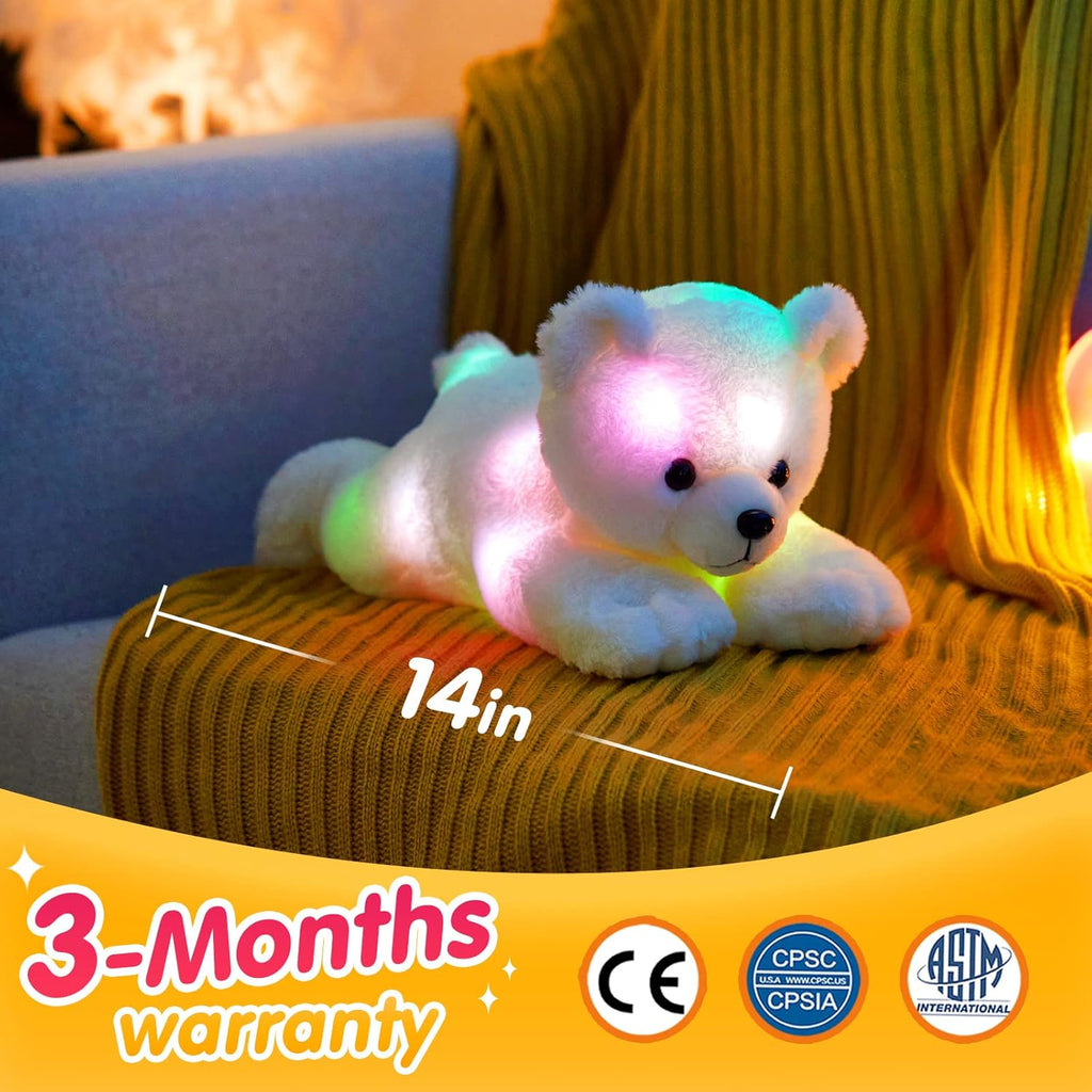 Glow Guards Light up Stuffed Polar Bear LED Soft Plush Toy with Magic Night Lights Glow in The Dark Birthday Holiday for Toddler Kids