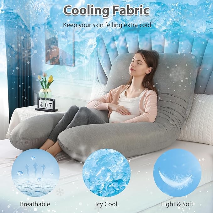 Amagoing Pregnancy Pillows with Cooling Cover, U-Shape Full Body Pillow for Sleeping, Support for Back, Legs, Belly, HIPS for Pregnant Women, Maternity Pillow for Adults, Dark Grey Cooling