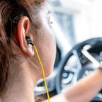 LUDOS Clamor Wired Earbuds in-Ear Headphones, 5 Years Warranty, Earphones with Microphone, Noise Isolating Ear Buds, Memory Foam for iPhone, Samsung, School Students, Kids, Women, Small Ears - Yellow