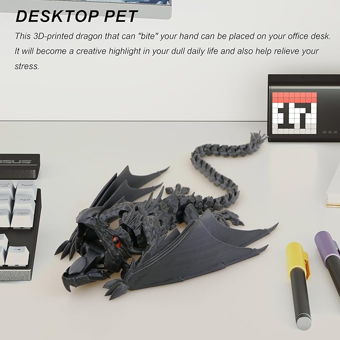 3D Printed Dragon with Wings, Fidget Dragon Toys, 3D Printed Animals, Flexible Articulated Winged Crystal Dragon Model,Home Office Decor Desktop Pet(Luminous White)