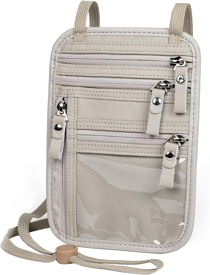 Neck Wallet - Rfid Wallet Women - passport holder for travel - Travel Wallet Passport Holder For Travel Women - 10.3x6.8inch (Silver White)