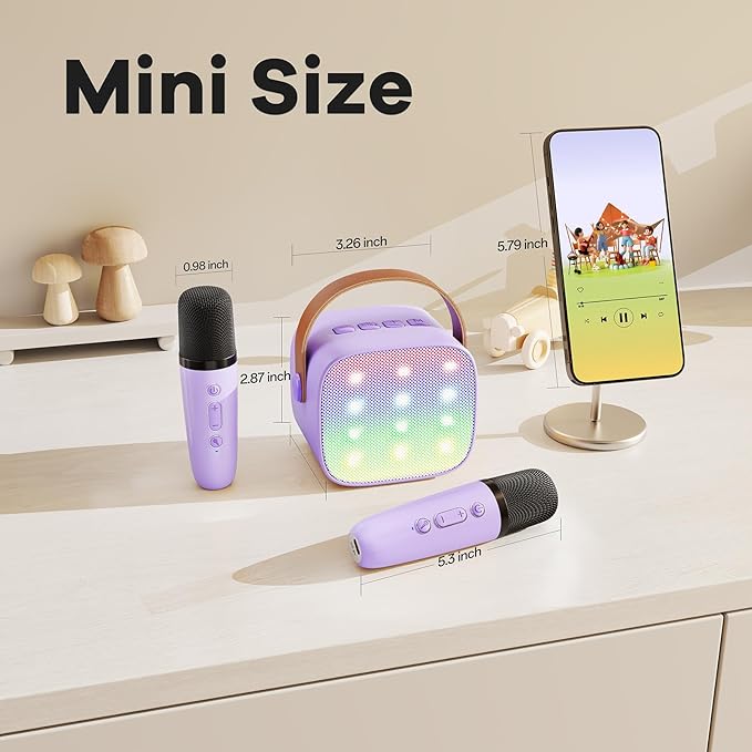 YLL Mini Karaoke Machine with 2 Wireless Microphones, TOP Kids Gifts for Girls Ages 3, 4, 5, 6, 7, 8, 9,10,11,12 +Year Old, 4-12 Years Old Birthday Toy Gift for Girls Boys Party (Purple)