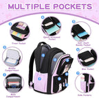 Kids Backpack for Girls School Bags for Middle School Students Book Bag for Elementary Primary Kawaii Ita Backpack, Black and Purple