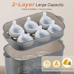 4-in-1 Baby Bottle Steamer and Dryer, Electric Steamer with Fast Drying, Universal Fit for All Bottles, LED Touch Screen & Auto Shut-Off Protection (Grey)