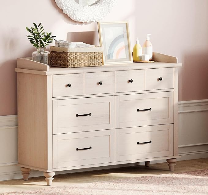 WAMPAT Beige Baby Dresser with 6 Drawers for Kids Room, Kids Dressers Wooden Double Dresser for Bedroom, Chest of Drawers Storage Organizer for Nursery Furniture