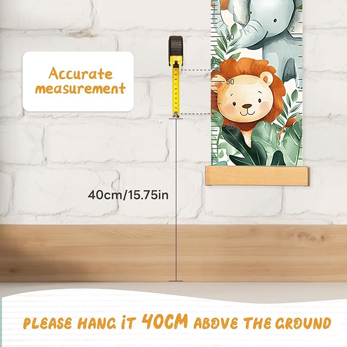 Personalized Name Growth Chart Wall Decor for Kids – Canvas Removable Height Chart Measuring Ruler 59" x 7.9" (Cute Animals)