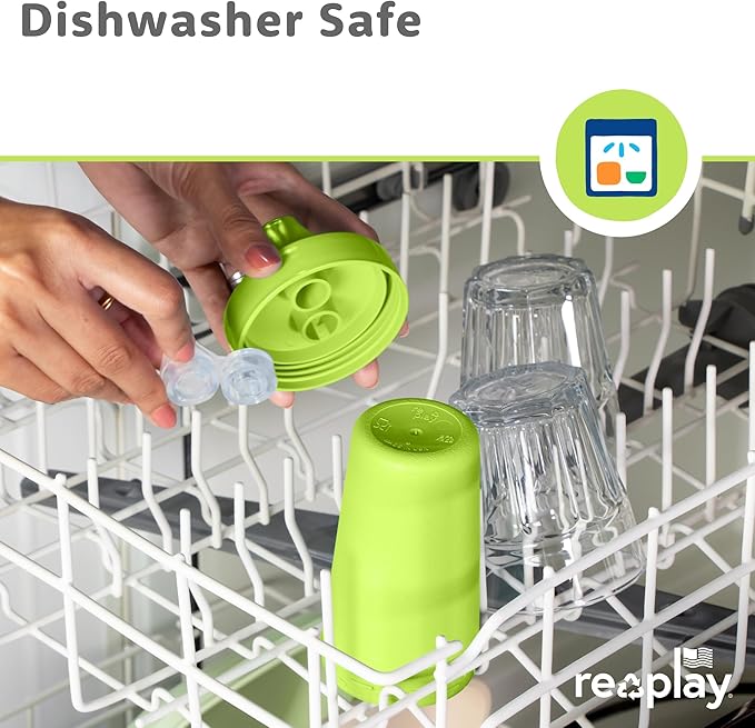 Re-Play Sippy Cups for Toddlers - 10 Oz. Reusable Spill Proof Cups for Kids, Dishwasher/Microwave Safe - Made in USA - Set of 4-3.13" x 6.25" - Grinchmas