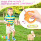 Plush Bunny Easter Toys for Kids,Interactive Bunny with Sounds,Can Walk,Wag Tail and Twitch Nose with Remote Control Leash,Easter Eggs with Pull Back Cars,Easter Birthday Gift for Toddlers