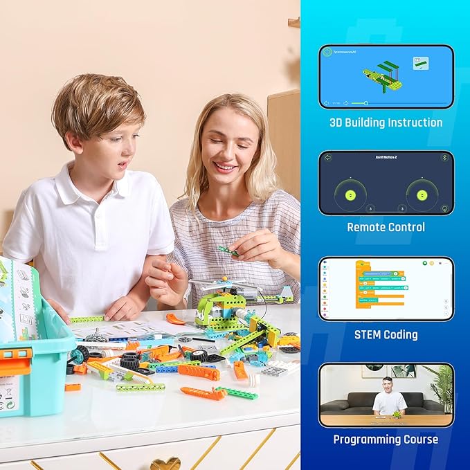 makerzoid Coding Robot Toy for Kids 6+, 100+ in 1 APP Control Robots Building Toys, Programmable Scratch Coding Kit with 23 Video Courses,Birthday Children's Day Gift for Kids (370 Blocks)