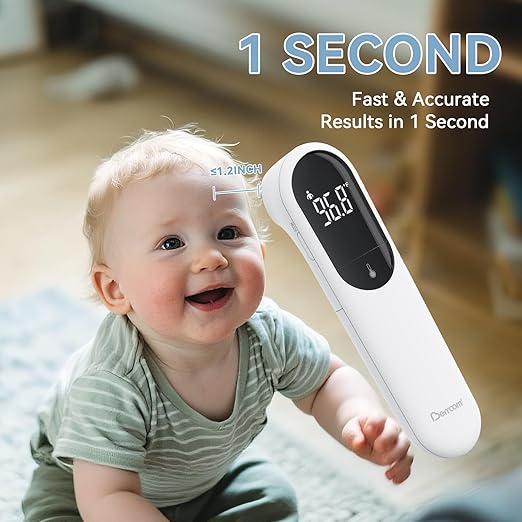 Berrcom No-Touch Forehead Thermometer for Adults, Kids, and Babies, Digital Infrared Medical Thermometers with Fever Alarm, LED Display, Dual Probe Technology