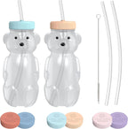 Honey Bear Straw Cup for Babies, 2-Pack Honey Bear Bottle with Travel Lid, Therapy Learning Honeybear Straw Cup, Baby Bottle Set, 8 oz, Creamsicle & Blizzard