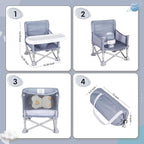 Portable Baby Booster Seat with Tray, Toddler Booster seat for Dining, Camping, Travel, Baby Beach Chair 6 Months to 3 Years Old Indoor Outdoor Use Grey