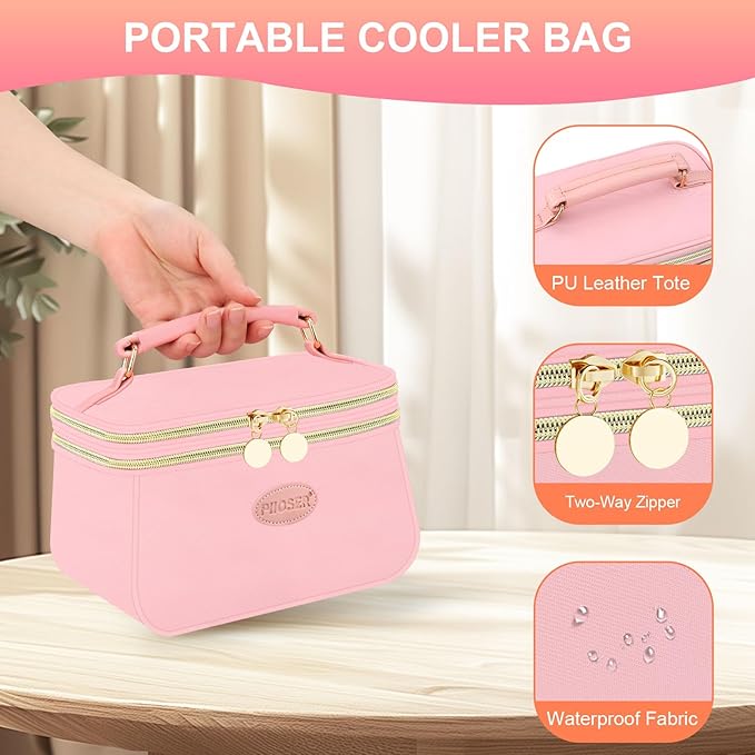 PIIOSER Breast Milk Cooler Bag with 2 Ice Pack, Fit 6 Breastmilk Storage Bags Up to 8Oz, Insulated Baby Bottles Tote Bag for Daycare and Breastfeeding Mom (Pink-XS)