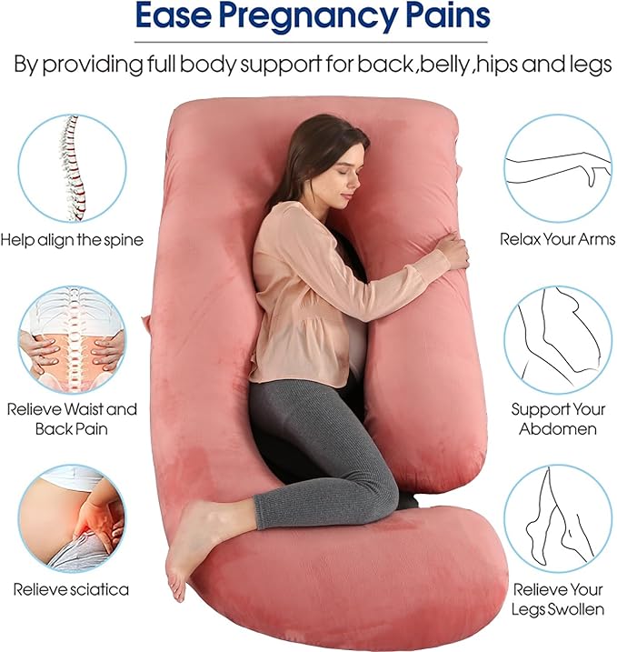 Pregnancy Pillows for Sleeping, U Shaped Full Body Maternity Pillow with Removable Cover - Support for Back, Legs, Belly, HIPS for Pregnant Women(Pink)