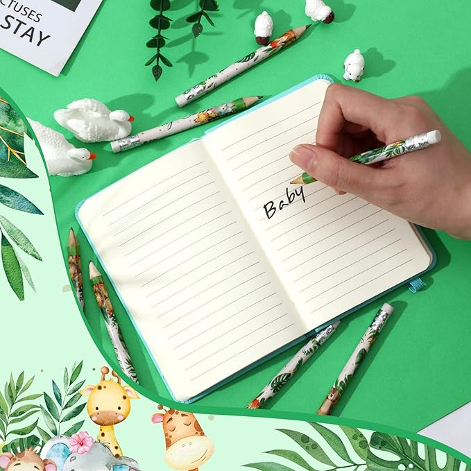 Tinlade 60 Pcs Jungle Animals Baby Shower Golf Pencils with Erasers Small Kids Sharpened Mini Pencils for School in Bloom Baby Shower Supplies