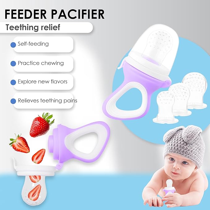 Bluet B- Silicone Baby Feeding Set with Pacifier - Baby Led Weaning Supplies - Baby Spoons, Suction Bowl - Plate - Baby Utensils Set - Silicone Feeding Set for Baby First Foods - 11pcs - Purple