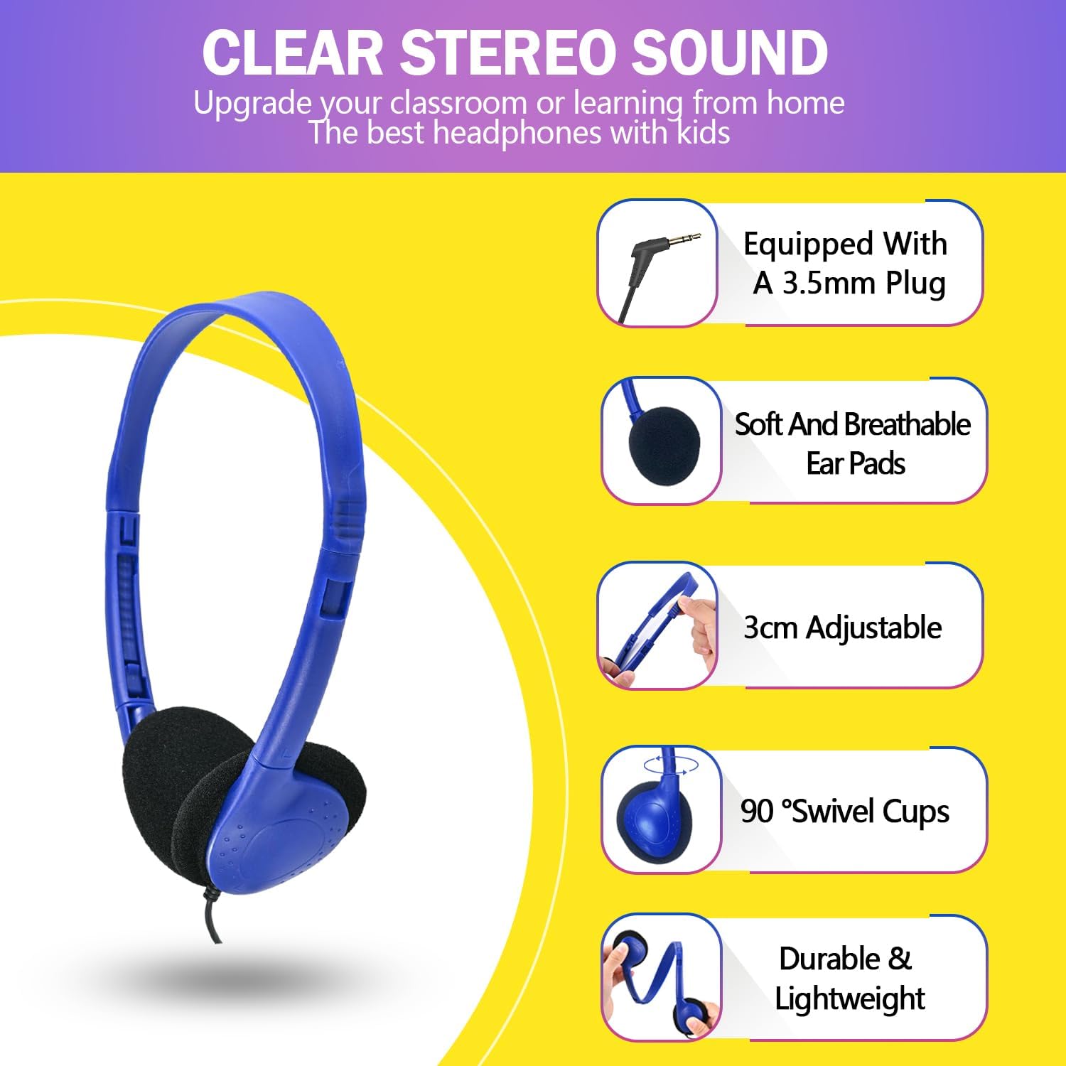 Kids Headphones Bulk 30 Pack for School Classroom Students Children Toddler Boys Girls Teen Adults