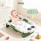 Collapsible Baby Bathtub for Newborn to Toddler, Portable Baby Bath Tub with Floating Cushion and Thermometer, Infant Bathtub for 0-24 Months(Green)
