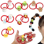 12Pcs Cute Red Hair Ties Toddler Christmas Hair Accessories, Cartoon Small Elastic No Damage for Baby Little Girls Kids Ponytail Holders New Year Holiday Hair Bands, Stocking Stuffers Gift, BlueZOO