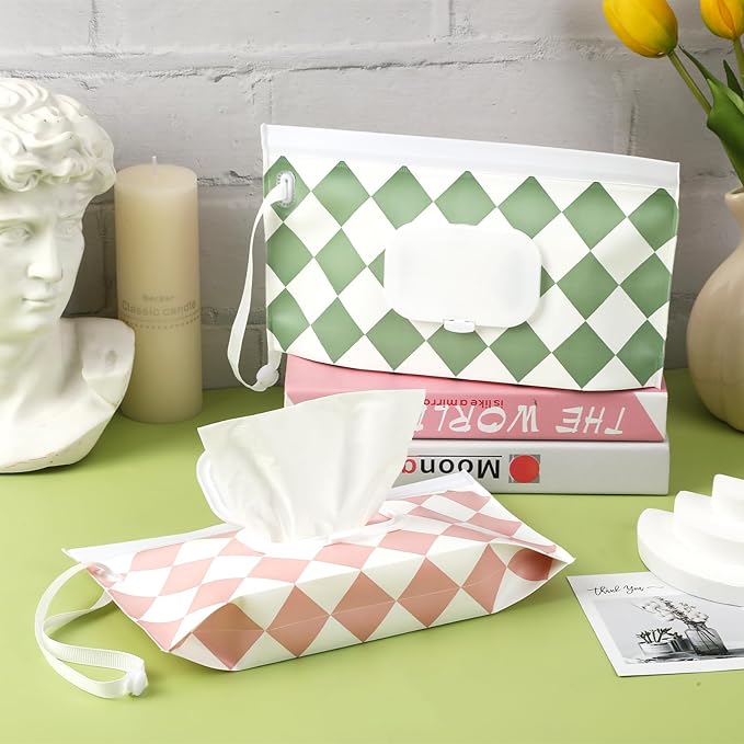 FEBSNOW 2 Pack Baby Wipes Dispenser Holder, Portable Refillable Baby Wet Wipes Pouch Container Reusable Travel Case