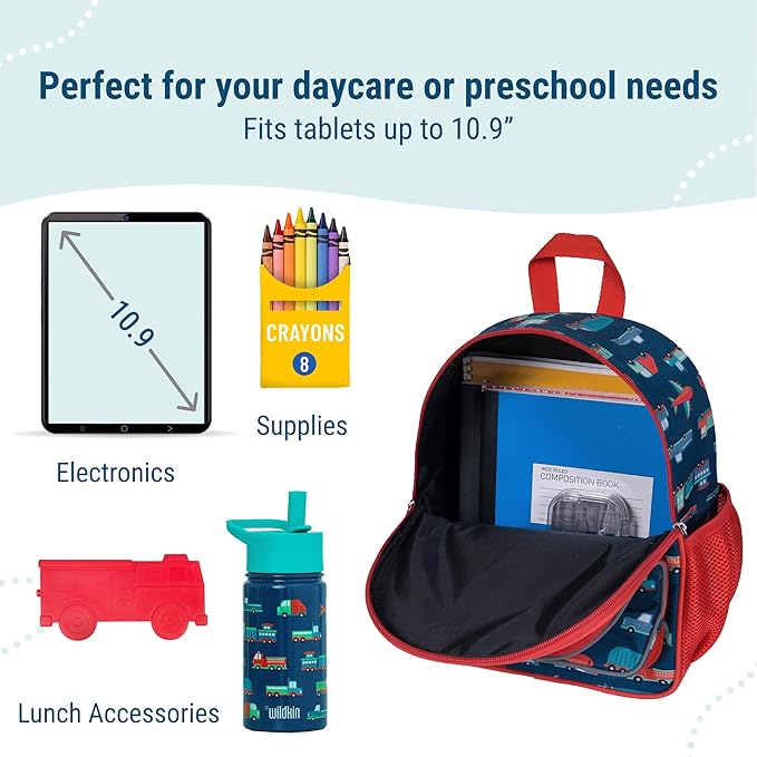 Wildkin 12-inch Kids Backpack – Padded, Adjustable, Ideal for Daycare & Travel - Transportation