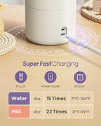 Nuliie Portable Bottle Warmer for Travel, Double Leak‑Proof, Heating Milk & Water Faster, Cordless Milk Warmer with Fast Charging, Anti-Dry & Anti-Burn Protection for All Day Needs, 17oz