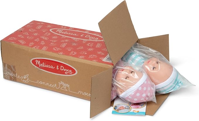 Melissa & Doug Mine to Love Twins Luke & Lucy 15” Light Skin-Tone Boy and Girl Baby Dolls with Rompers, Caps, Pacifiers - Twin Baby Dolls, First Baby Dolls for Toddlers 18 Months and Up