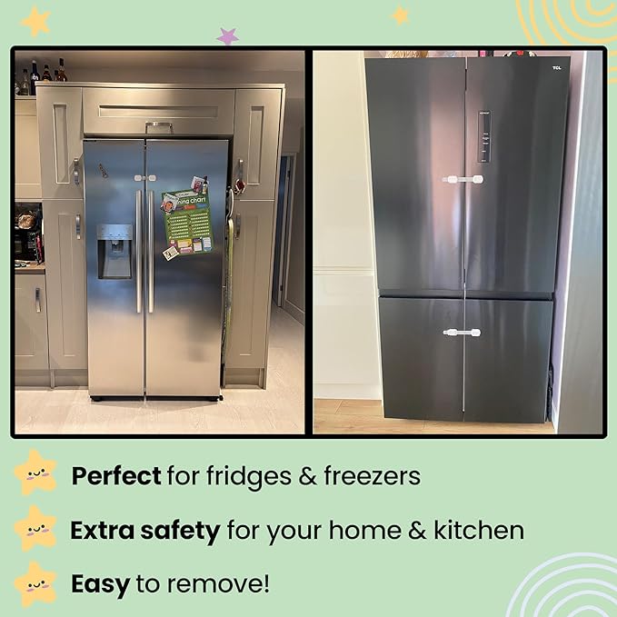 Booboo® (4 Pack) Child Proof Refrigerator Lock Fridge Door Locks | Baby Proof Your Cabinet Drawers, Dishwasher, Garbage Trash Can & Cupboards with 3M Adhesive Locks| Easy Installation No Tools Needed