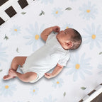 Lambs & Ivy Sweet Daisy 100% Cotton White/Blue Floral Baby Fitted Crib Sheet