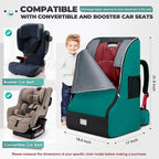 RAINSMORE Padded Car Seat Travel Bag for Airplane Heavy Duty Car Seat Backpack for Air Travel Baby Carseat Cover Bags for Airport Large Car Seats Carrier Fits Car Seats & Booster Seats, Green