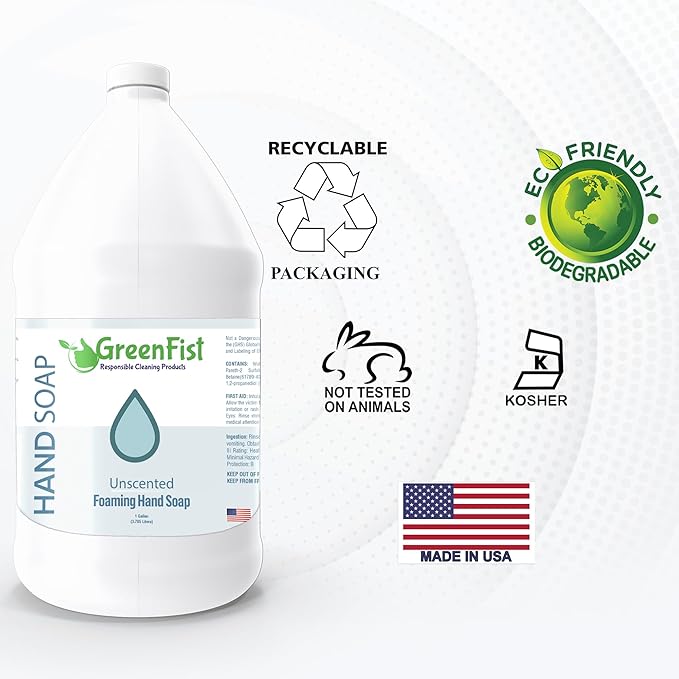 GreenFist Foaming Hand Soap Refills Unscented Jug Foam Refill Made in USA, 128 ounce (1 Gallon)