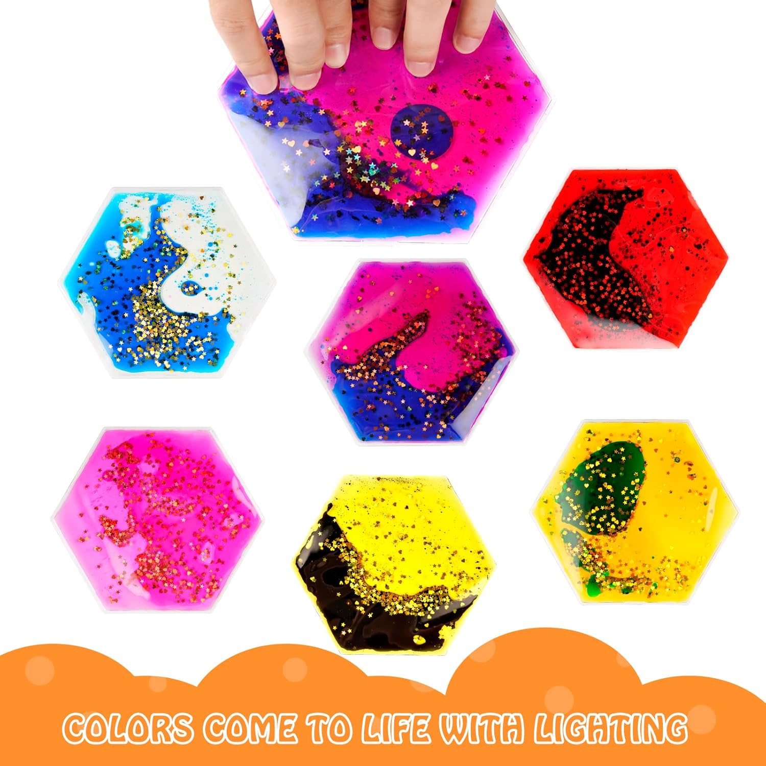 Sensory Soft Gel Liquid Toys: Sensory Fidget Hexagon Liquid Motion Toys Autism Kids Sensory Toys 6 Pack