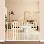 ALLAIBB Extra Wide Pressure Mount Baby Gate Auto Close White Metal Child Dog Pet Safety Gates with Walk Through for Stairs,Doorways,Kitchen and Living Room(52.76-57.48"/134-146cm)