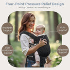 Baby Carrier with Lumbar Support, Cozy Baby Carrier Newborn to Toddler with Adjustable Seat Size, Ergonomic Infant Carrier with 3-Way Carry, Front Facing Toddler Hodler Carrier for Mom & Dad, Black