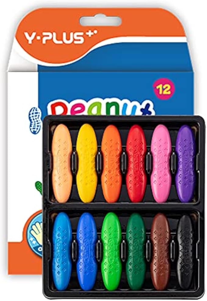 YPLUS Peanut Crayons for Kids, 12 Colors Washable Toddler Crayon, Non-Toxic Baby Crayon for ages 2-4, 1-3, 4-8, Coloring Art Supplies