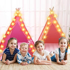 6 Pack Sleepovers Teepee Tent for Kids Bulk with Mattress Sheet Light,Natural Cotton Washable Indoor Play Tent for Birthday Slumber Party Girls Boys Pajama Movie Night Supplies(Pink, Rose Red)