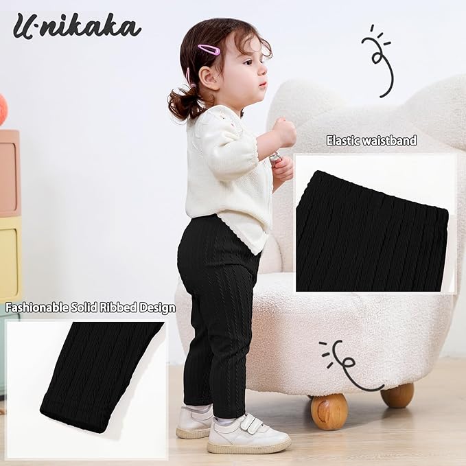 U·nikaka Toddler Baby Girls Pants Ribbed Infant Pants Leggings Toddler Baby Girl Bottoms Leggings 2 Packs