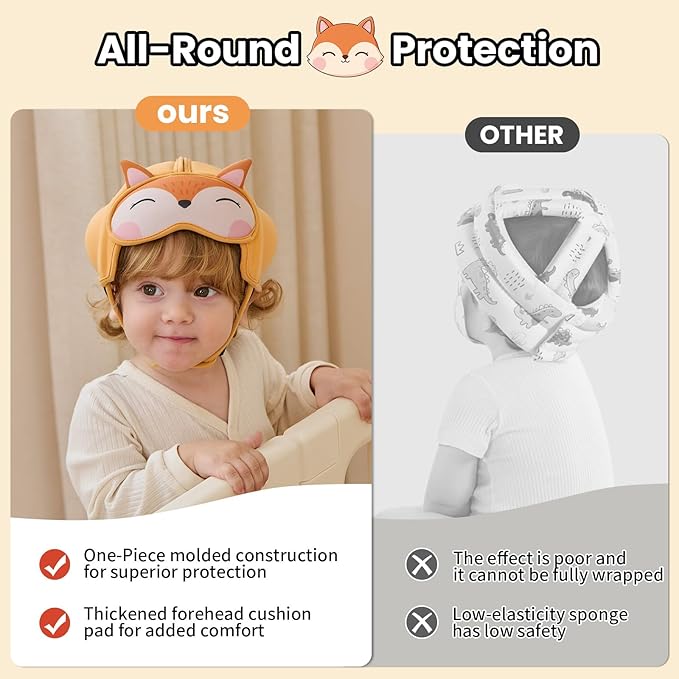 Mambobaby Baby Head Protector Baby Helmet for Crawling Walking -Extra-Thick Deep Forehead Padding, Toddler Helmet 6-24 Months, Infant Safety, Ultra-Light Soft Design -Fox