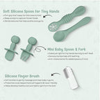 O'doe 11-Piece BPA-Free Silicone Baby Feeding Set | Thick & Soft Suction Plates, Baby Bowls, Wooden Fork & Spoon, and More | Make Mealtime Fun and Easy for Your Little One (Green, V1)